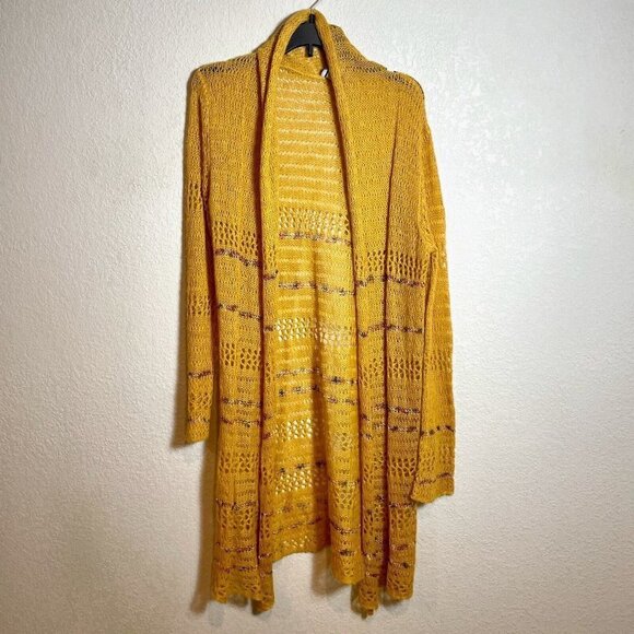 Soft Surroundings Longline Cardigan Sweater Womens M Yellow Open Knit Wool Blend - Picture 1 of 8